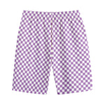 Light Purple And White Checkered Print Cotton Shorts