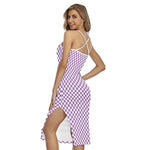 Light Purple And White Checkered Print Cross Back Cami Dress