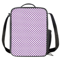 Light Purple And White Checkered Print Crossbody Lunch Bag