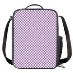 Light Purple And White Checkered Print Crossbody Lunch Bag
