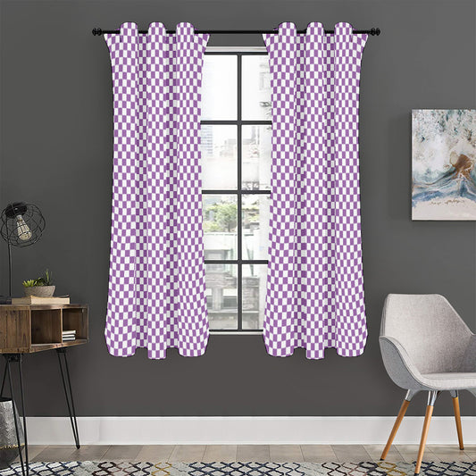 Light Purple And White Checkered Print Curtain