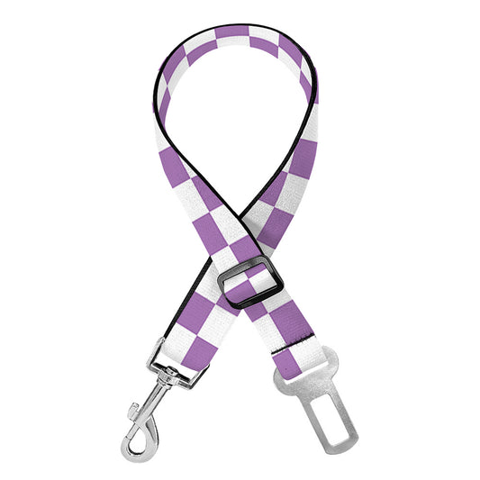 Light Purple And White Checkered Print Dog Seat Belt