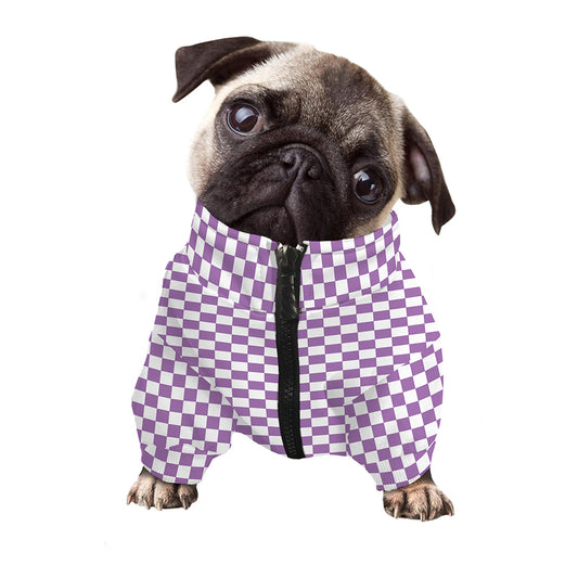 Light Purple And White Checkered Print Dog Zip Up Jacket