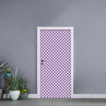Light Purple And White Checkered Print Door Sticker