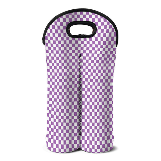 Light Purple And White Checkered Print Double Neoprene Wine Tote