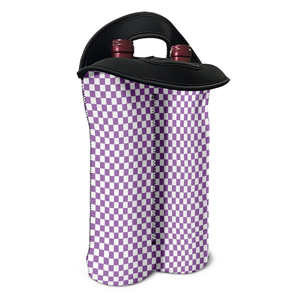 Light Purple And White Checkered Print Double Neoprene Wine Tote