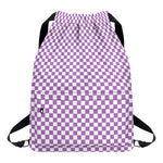Light Purple And White Checkered Print Drawstring Backpack