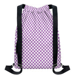 Light Purple And White Checkered Print Drawstring Backpack