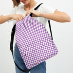 Light Purple And White Checkered Print Drawstring Backpack