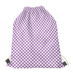 Light Purple And White Checkered Print Drawstring Bag