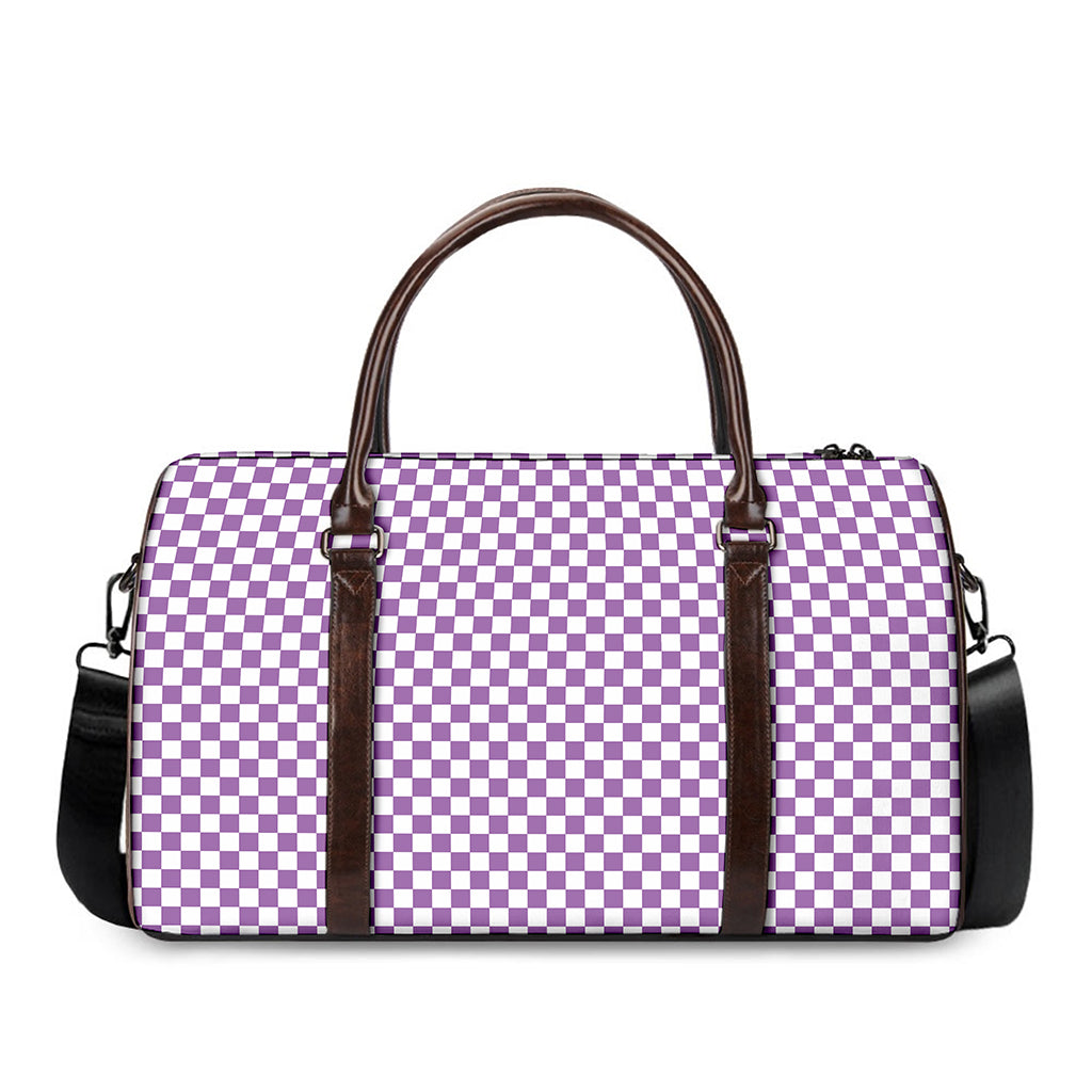 Light Purple And White Checkered Print Duffle Bag