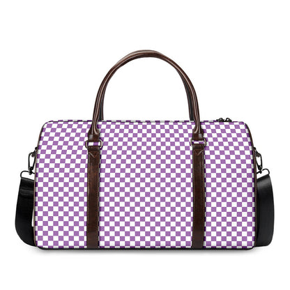 Light Purple And White Checkered Print Duffle Bag