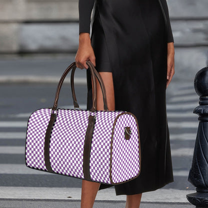 Light Purple And White Checkered Print Duffle Bag