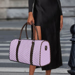 Light Purple And White Checkered Print Duffle Bag