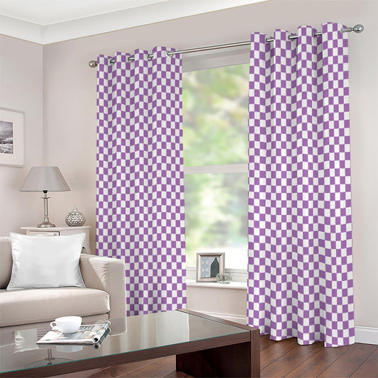 Light Purple And White Checkered Print Extra Wide Grommet Curtains