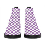 Light Purple And White Checkered Print Flat Ankle Boots
