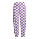 Light Purple And White Checkered Print Fleece Lined Knit Pants