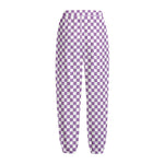 Light Purple And White Checkered Print Fleece Lined Knit Pants