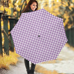 Light Purple And White Checkered Print Foldable Umbrella