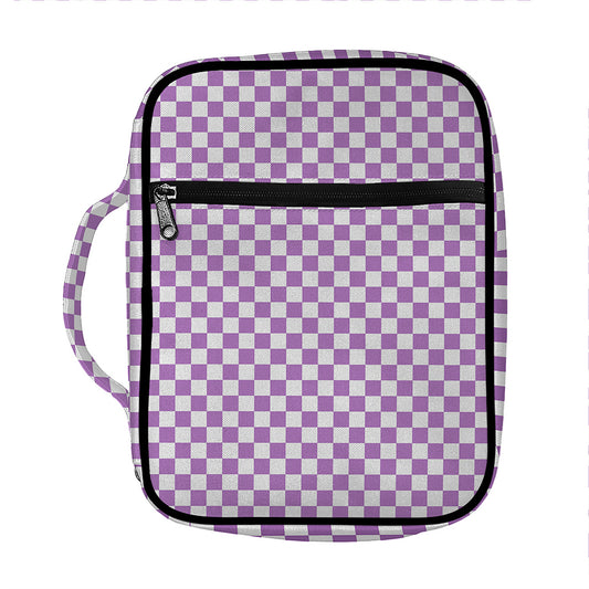 Light Purple And White Checkered Print Front Pocket Bible Bag