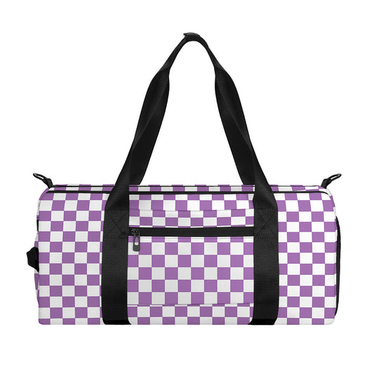 Light Purple And White Checkered Print Gym Bag