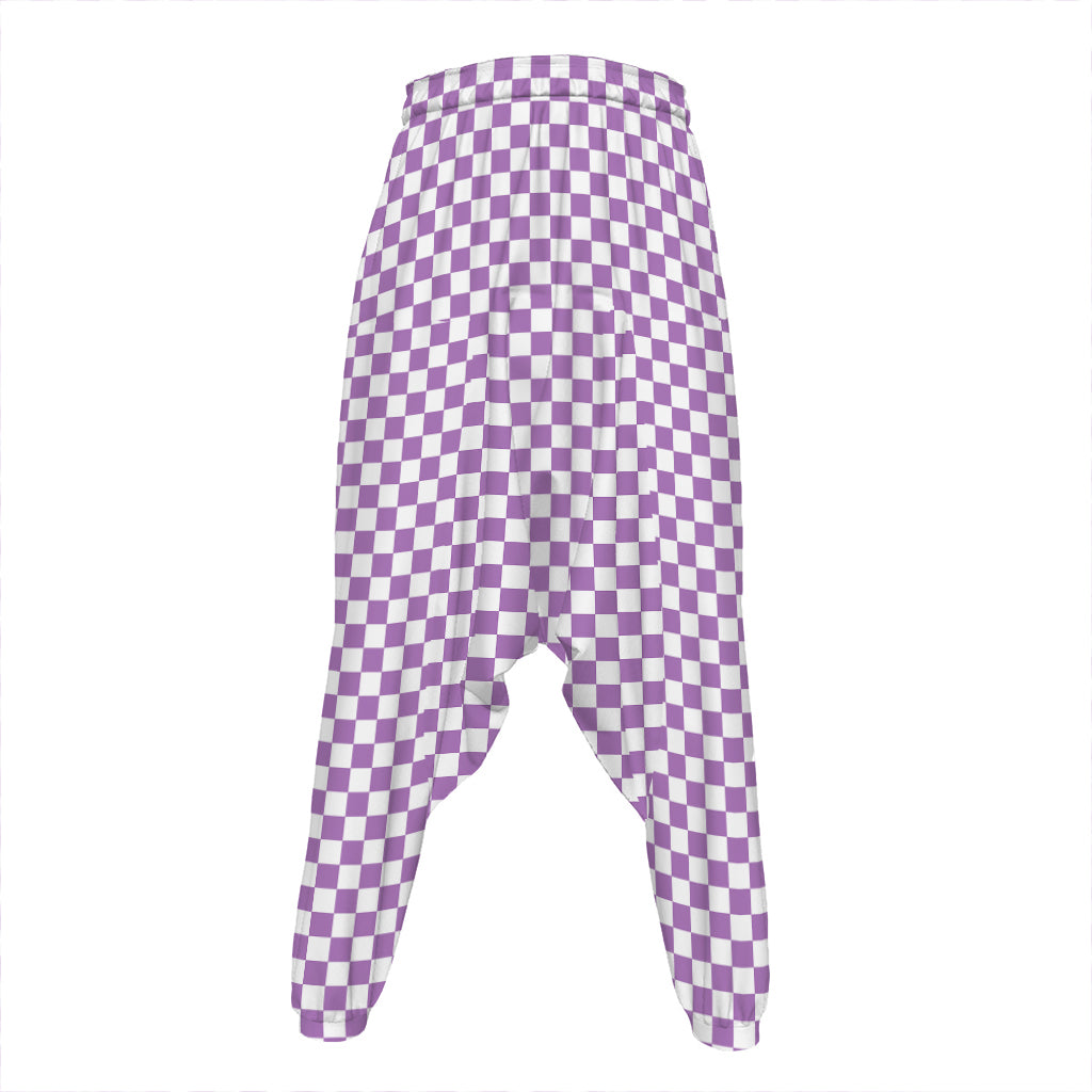 Light Purple And White Checkered Print Hammer Pants