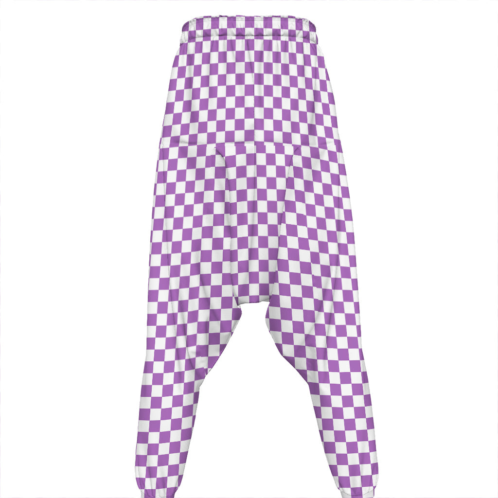 Light Purple And White Checkered Print Hammer Pants