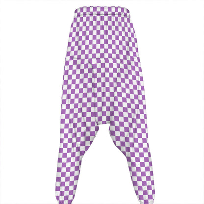 Light Purple And White Checkered Print Hammer Pants