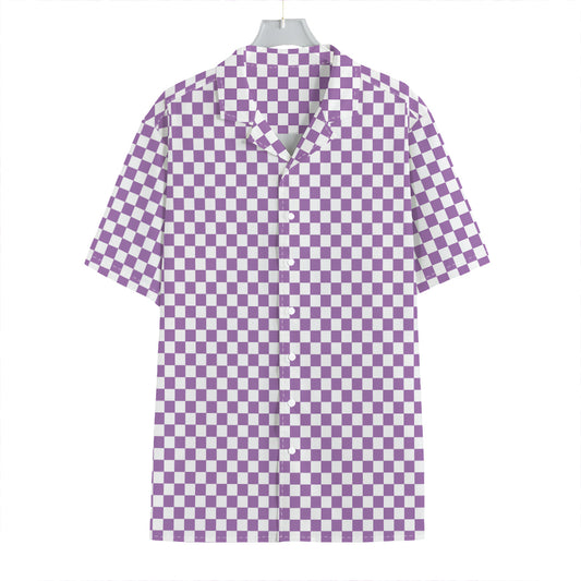 Light Purple And White Checkered Print Hawaiian Shirt