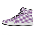 Light Purple And White Checkered Print High Top Leather Sneakers