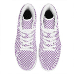 Light Purple And White Checkered Print High Top Leather Sneakers