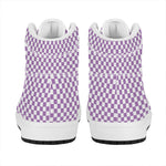 Light Purple And White Checkered Print High Top Leather Sneakers