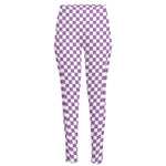 Light Purple And White Checkered Print High-Waisted Pocket Leggings