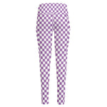 Light Purple And White Checkered Print High-Waisted Pocket Leggings