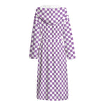 Light Purple And White Checkered Print Hooded Bathrobe