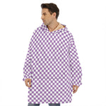 Light Purple And White Checkered Print Hoodie Blanket