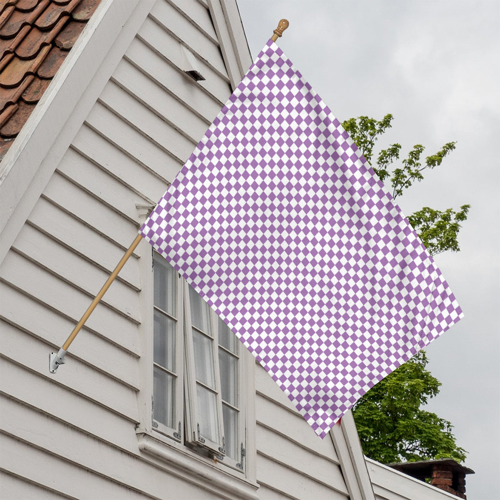 Light Purple And White Checkered Print House Flag