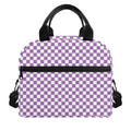 Light Purple And White Checkered Print Insulated Lunch Bag