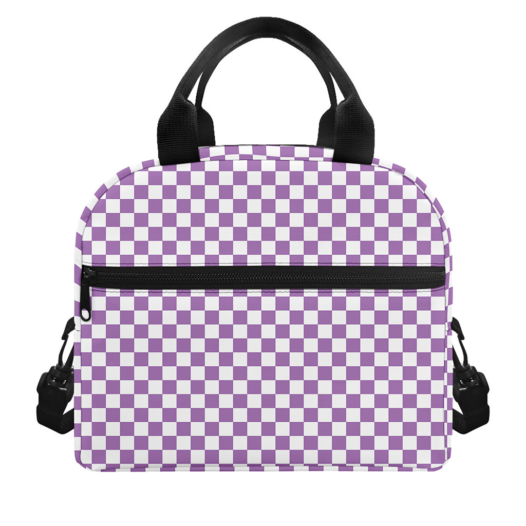 Light Purple And White Checkered Print Insulated Lunch Bag