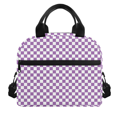 Light Purple And White Checkered Print Insulated Lunch Bag