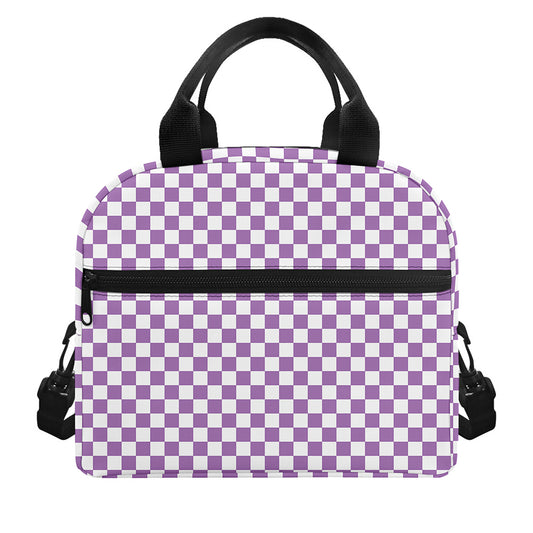 Light Purple And White Checkered Print Insulated Lunch Bag