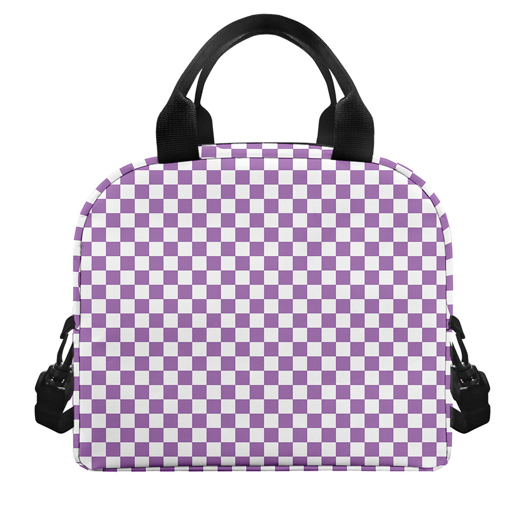 Light Purple And White Checkered Print Insulated Lunch Bag