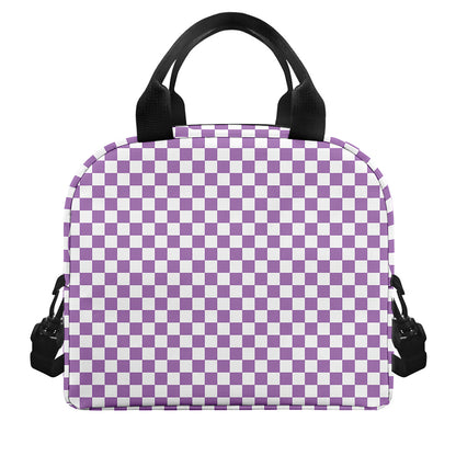 Light Purple And White Checkered Print Insulated Lunch Bag