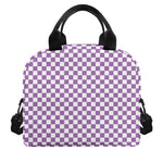 Light Purple And White Checkered Print Insulated Lunch Bag