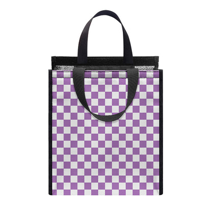 Light Purple And White Checkered Print Insulated Lunch Tote