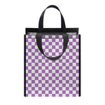 Light Purple And White Checkered Print Insulated Lunch Tote