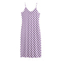 Light Purple And White Checkered Print Jersey Midi Cami Dress