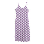 Light Purple And White Checkered Print Jersey Midi Cami Dress