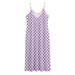 Light Purple And White Checkered Print Jersey Midi Cami Dress