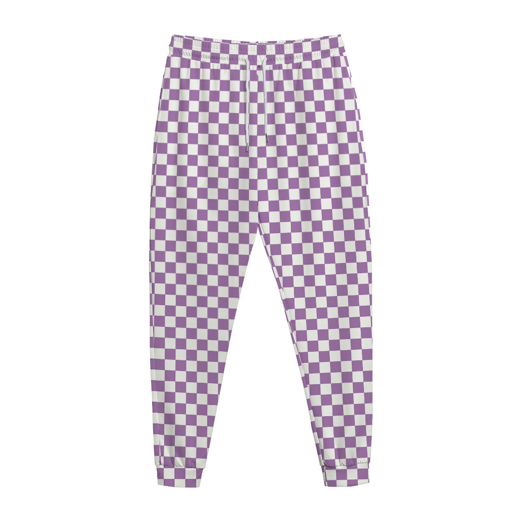 Light Purple And White Checkered Print Jogger Pants